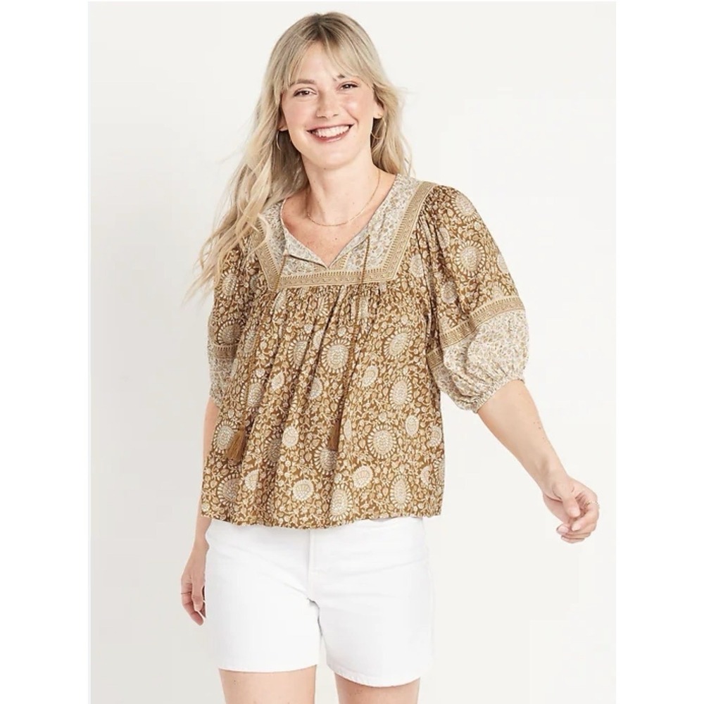 Old Navy Elbow-Length Split-Neck Floral Poet‎ Swing Blouse Plus 4X Boho Peasant